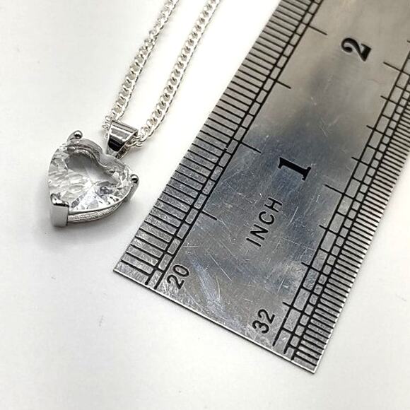 925 Silver Necklace Ring & Earring Set White CZ Diamond Heart Stones Valentines - Picture 7 of 10